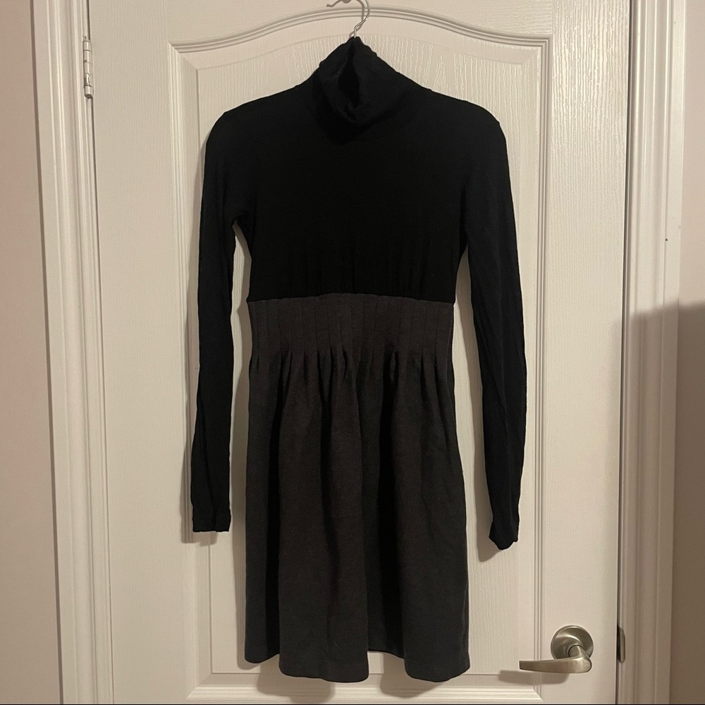 Theory Two-Tone Semi-Sheer Wool Turtleneck Dress